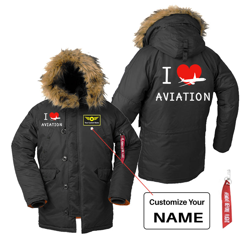 I Love Aviation Designed Parka Bomber Jackets