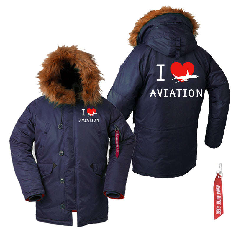 I Love Aviation Designed Parka Bomber Jackets