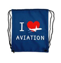 Thumbnail for I Love Aviation Designed Drawstring Bags