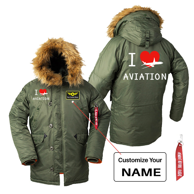 I Love Aviation Designed Parka Bomber Jackets