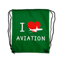 Thumbnail for I Love Aviation Designed Drawstring Bags