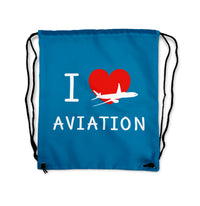 Thumbnail for I Love Aviation Designed Drawstring Bags