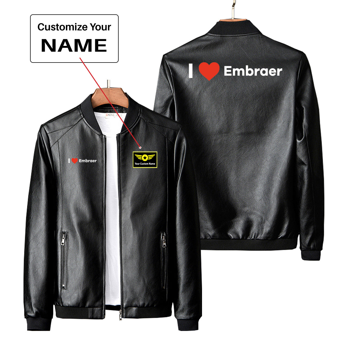 I Love Embraer Designed PU Leather Jackets