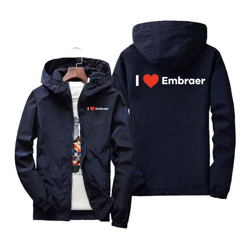 I Love Embraer Designed Windbreaker Jackets