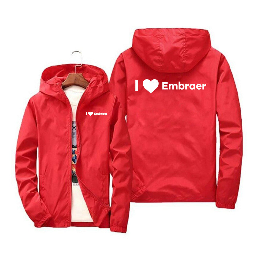 I Love Embraer Designed Windbreaker Jackets