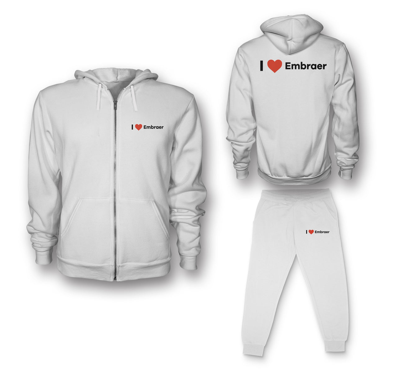 I Love Embraer Designed Zipped Hoodies & Sweatpants Set