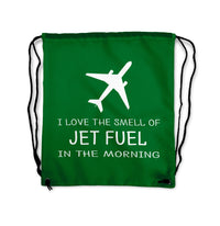 Thumbnail for I Love The Smell Of Jet Fuel In The Morning Designed Drawstring Bags