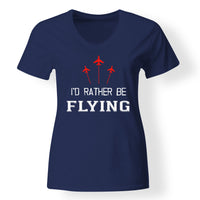 Thumbnail for I'D Rather Be Flying Designed V-Neck T-Shirts