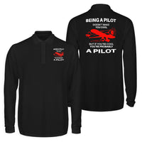 Thumbnail for If You're Cool You're Probably a Pilot Designed Long Sleeve Polo T-Shirts (Double-Side)