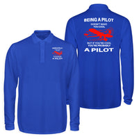 Thumbnail for If You're Cool You're Probably a Pilot Designed Long Sleeve Polo T-Shirts (Double-Side)