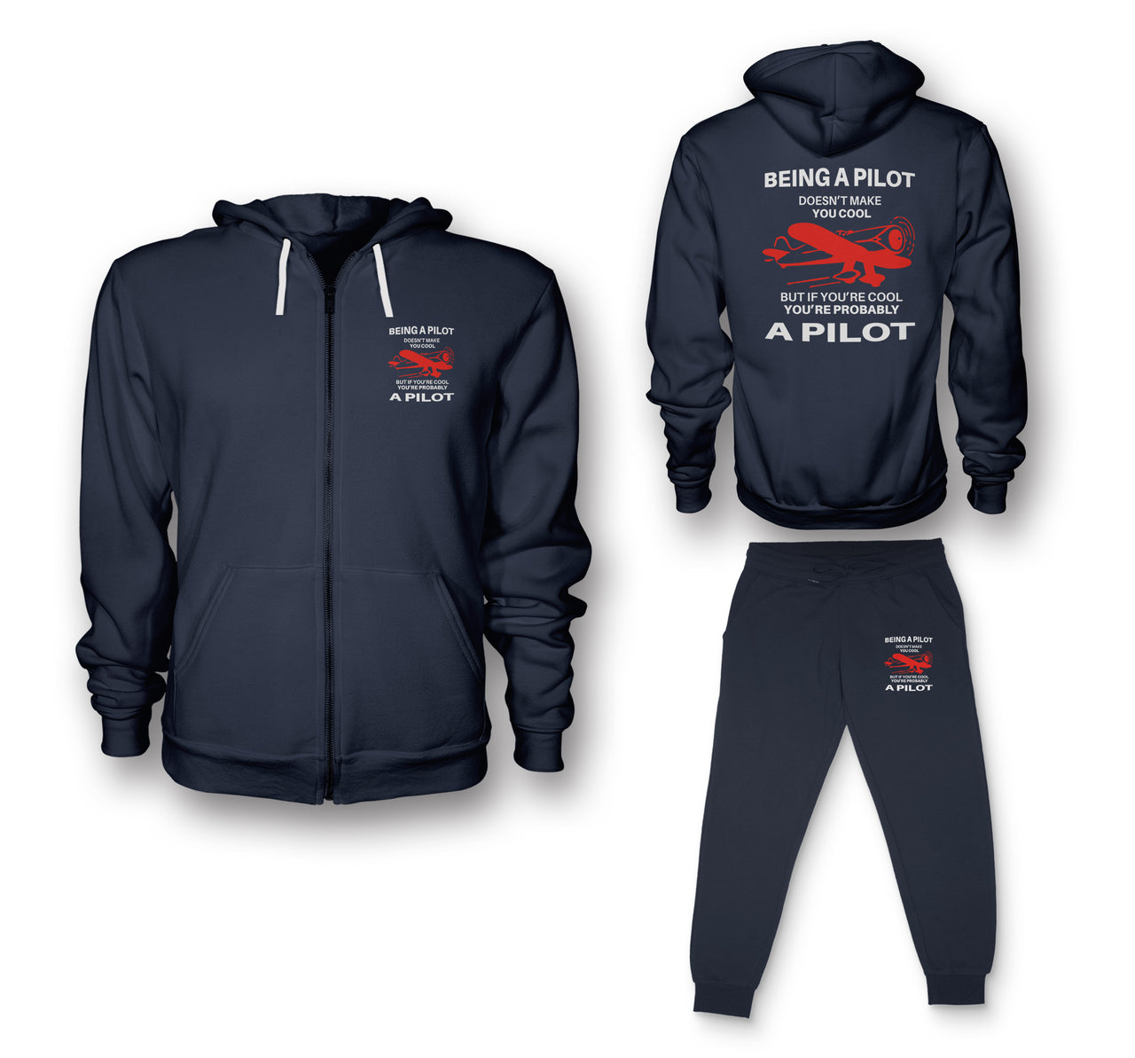 If You're Cool You're Probably a Pilot Designed Zipped Hoodies & Sweatpants Set