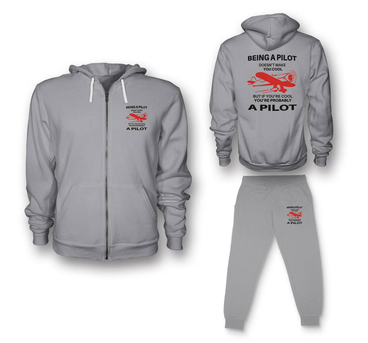 If You're Cool You're Probably a Pilot Designed Zipped Hoodies & Sweatpants Set