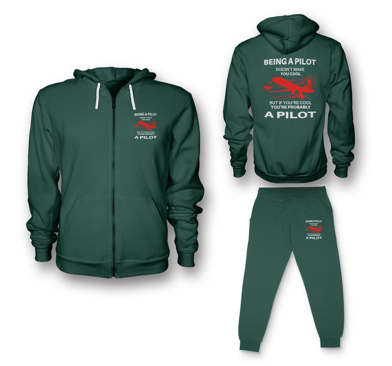 If You're Cool You're Probably a Pilot Designed Zipped Hoodies & Sweatpants Set