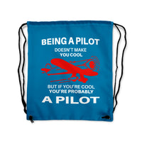 Thumbnail for If You're Cool You're Probably a Pilot Designed Drawstring Bags