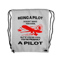 Thumbnail for If You're Cool You're Probably a Pilot Designed Drawstring Bags