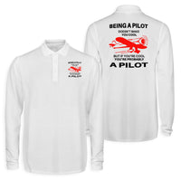 Thumbnail for If You're Cool You're Probably a Pilot Designed Long Sleeve Polo T-Shirts (Double-Side)