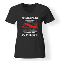 Thumbnail for If You're Cool You're Probably a Pilot Designed V-Neck T-Shirts