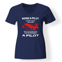 Thumbnail for If You're Cool You're Probably a Pilot Designed V-Neck T-Shirts