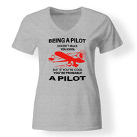 Thumbnail for If You're Cool You're Probably a Pilot Designed V-Neck T-Shirts
