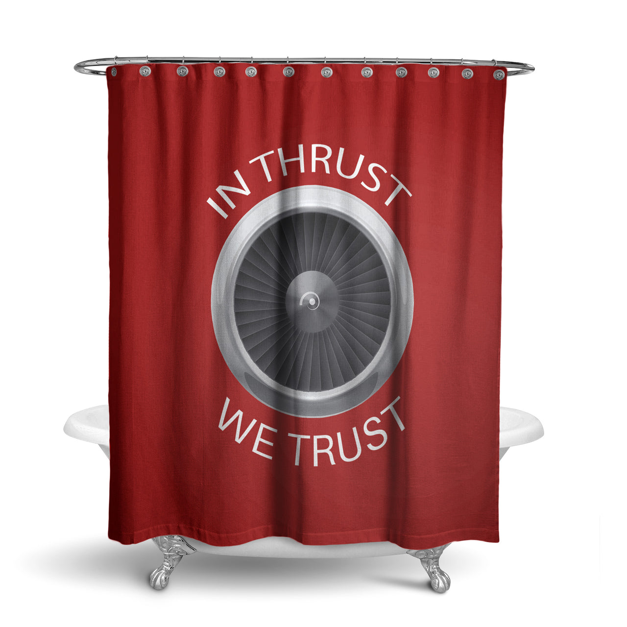 In Thrust We Trust Designed Shower Curtains