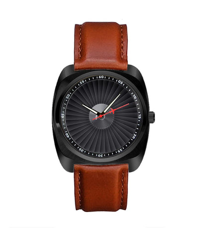 Side view of Jet Engine aviation luxury watch in stainless steel, polished finish.