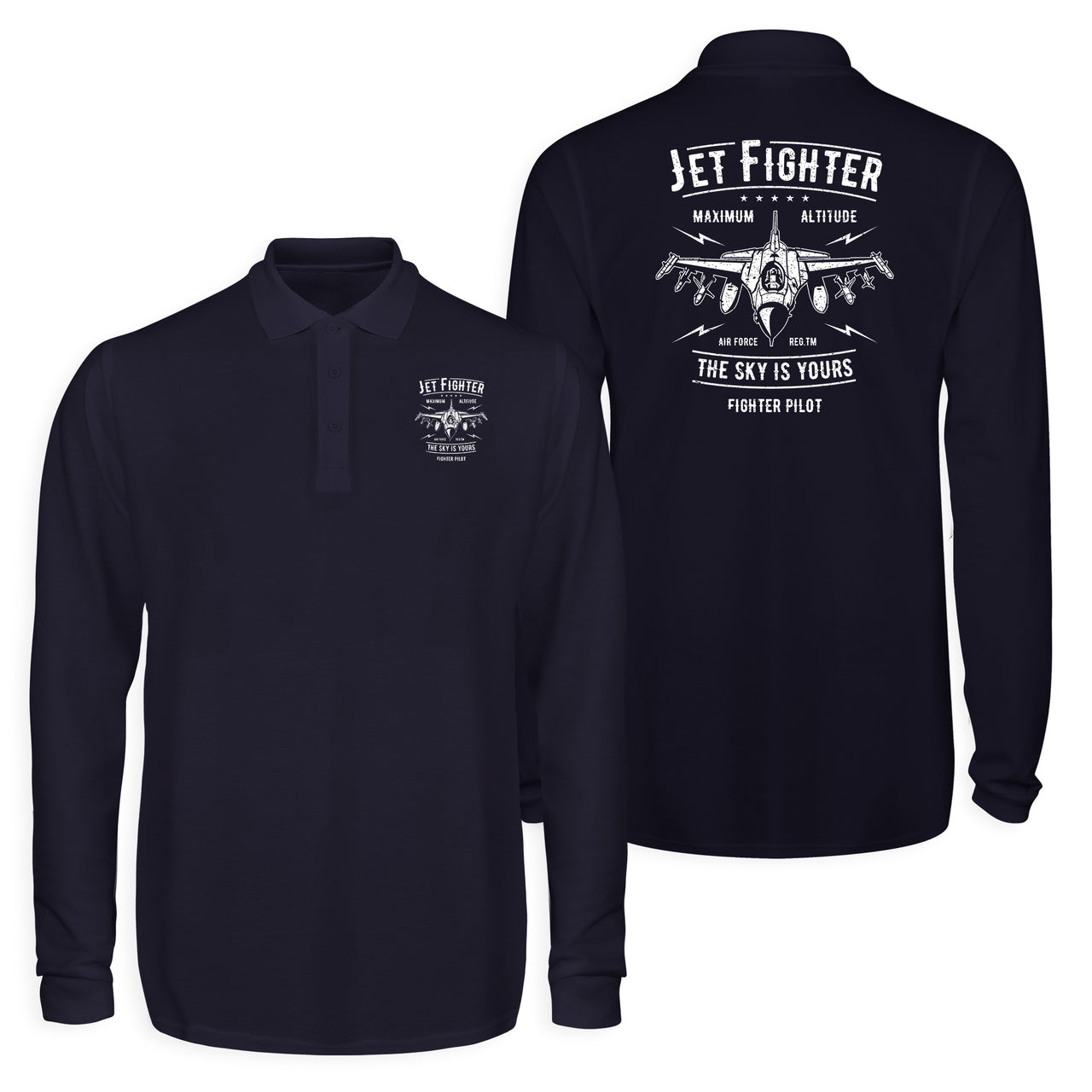 Jet Fighter - The Sky is Yours Designed Long Sleeve Polo T-Shirts (Double-Side)