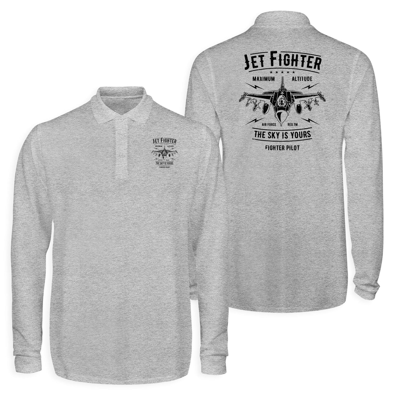 Jet Fighter - The Sky is Yours Designed Long Sleeve Polo T-Shirts (Double-Side)