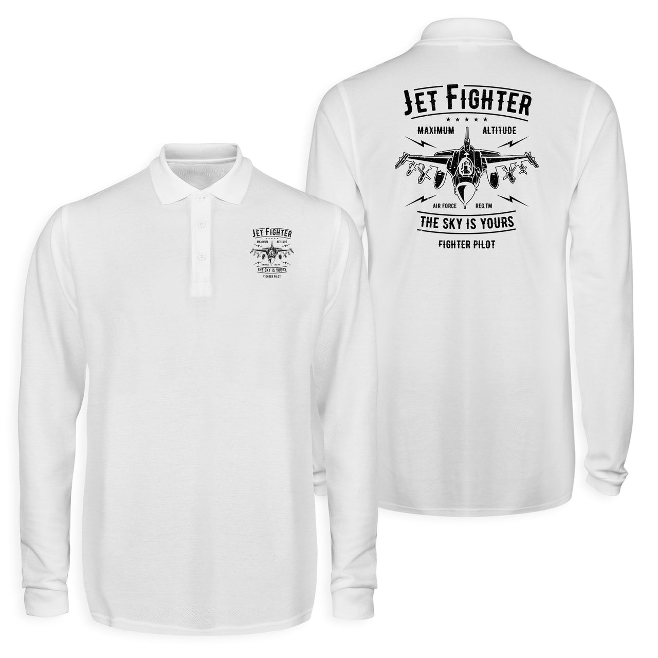 Jet Fighter - The Sky is Yours Designed Long Sleeve Polo T-Shirts (Double-Side)