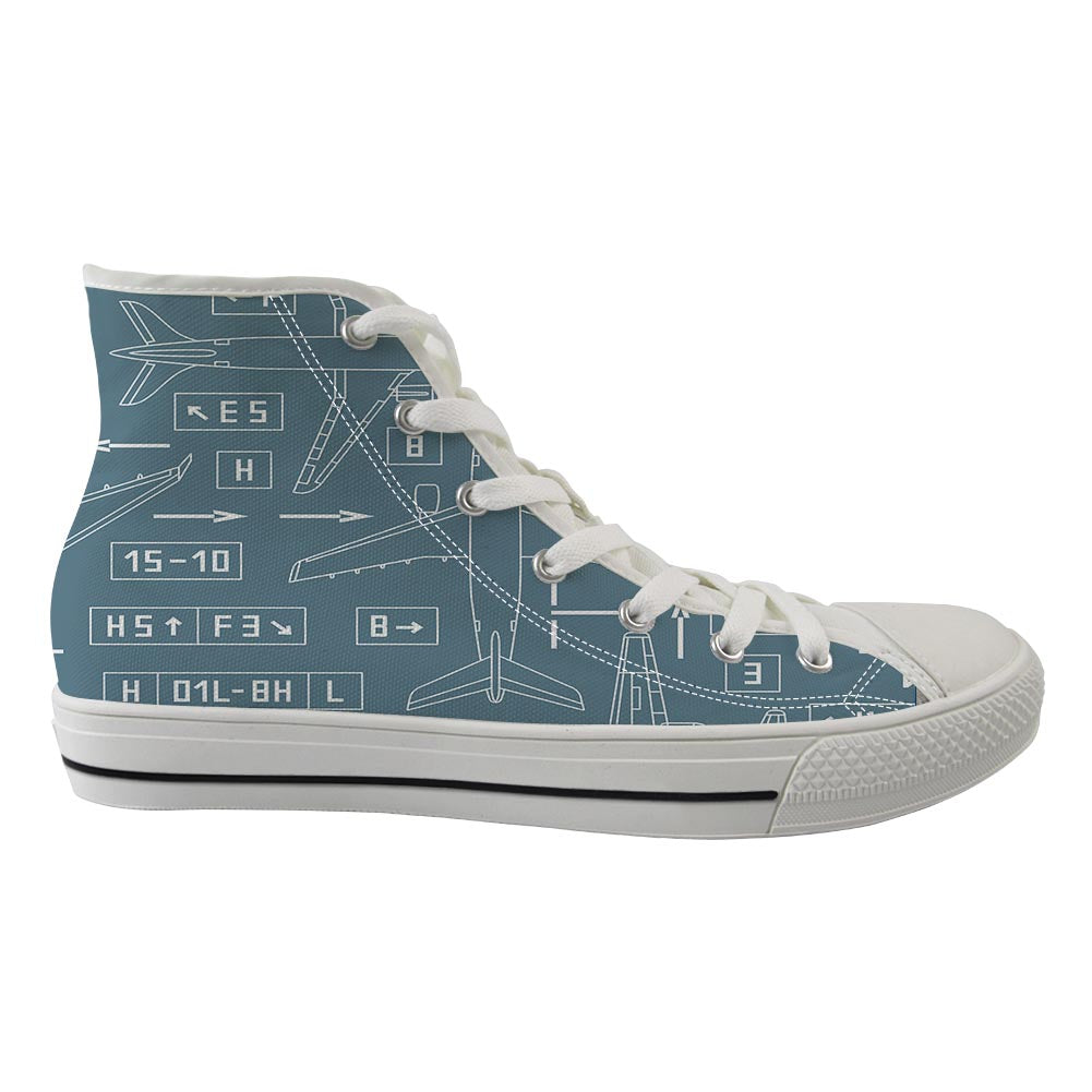 Jet Planes & Airport Signs Designed Long Canvas Shoes (Men)
