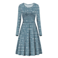 Thumbnail for Jet Planes & Airport Signs Designed Long Sleeve Women Midi Dress
