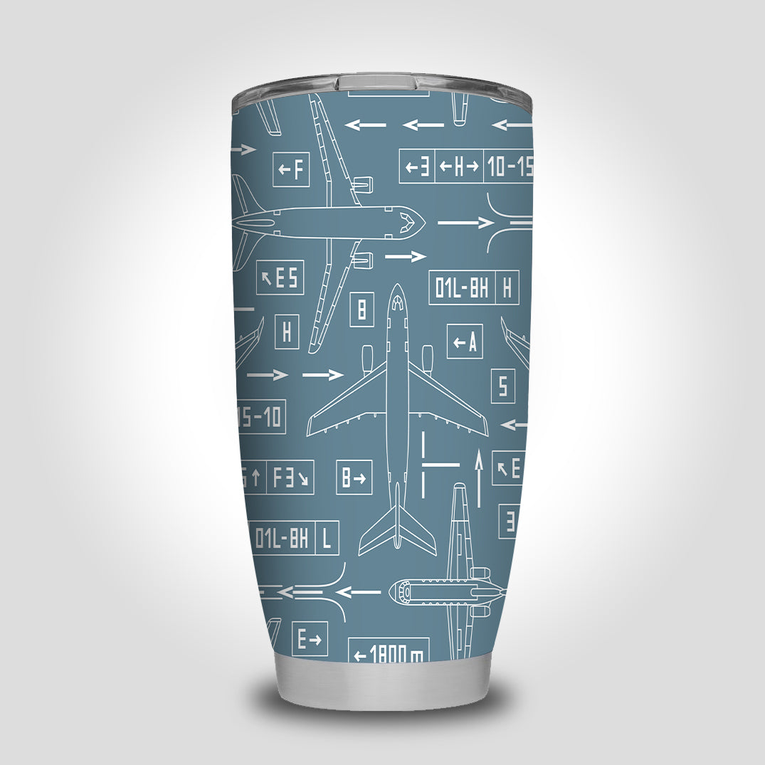 Jet Planes & Airport Signs Designed Tumbler Travel Mugs
