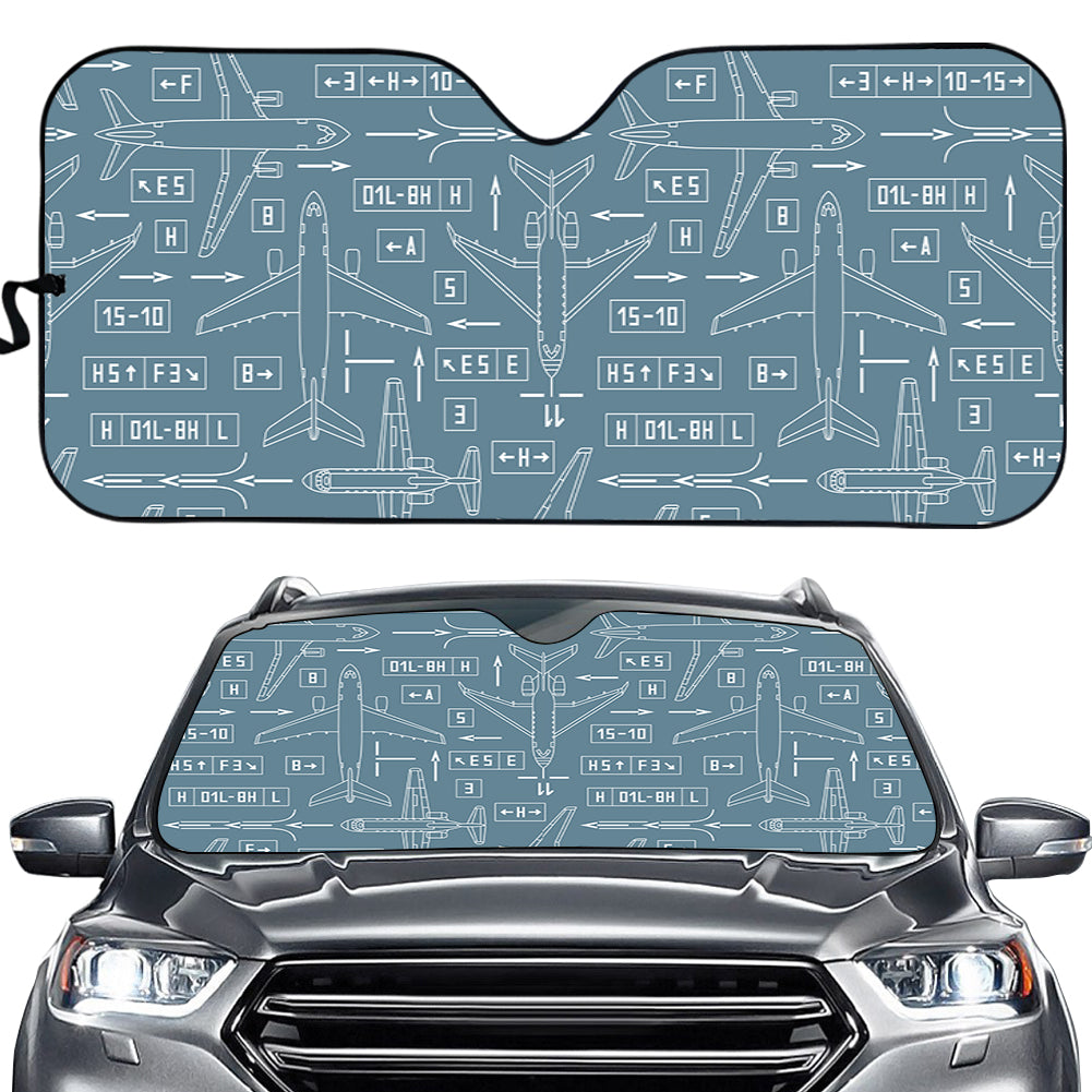 Jet Planes & Airport Signs Designed Car Sun Shade
