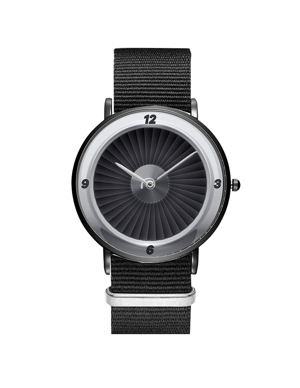 Jet Engine Designed Leather Strap Watches Pilot Eyes Store Black & Black Nylon Strap 