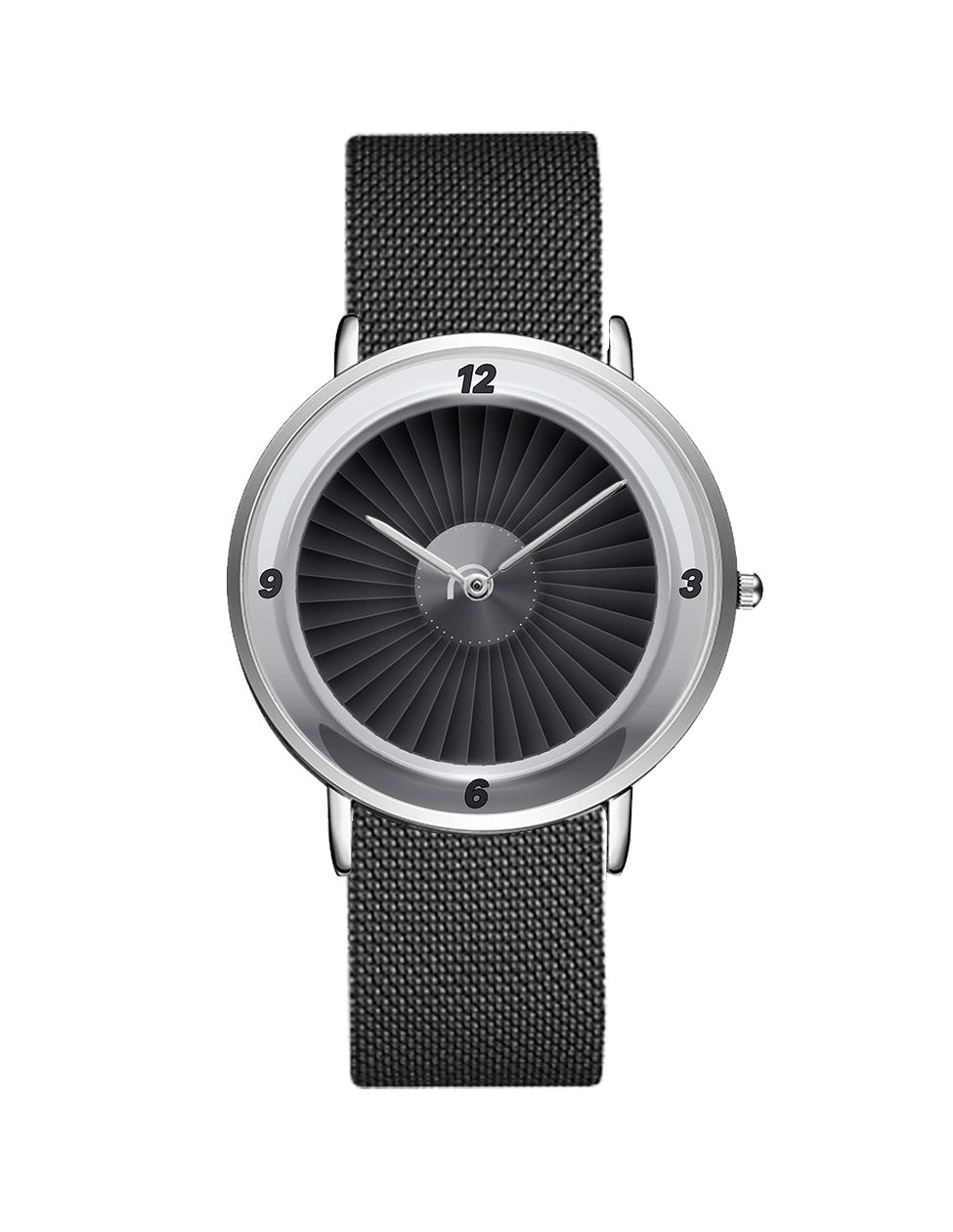 Jet Engine Designed Stainless Steel Strap Watches Pilot Eyes Store Silver & Black Stainless Steel Strap 