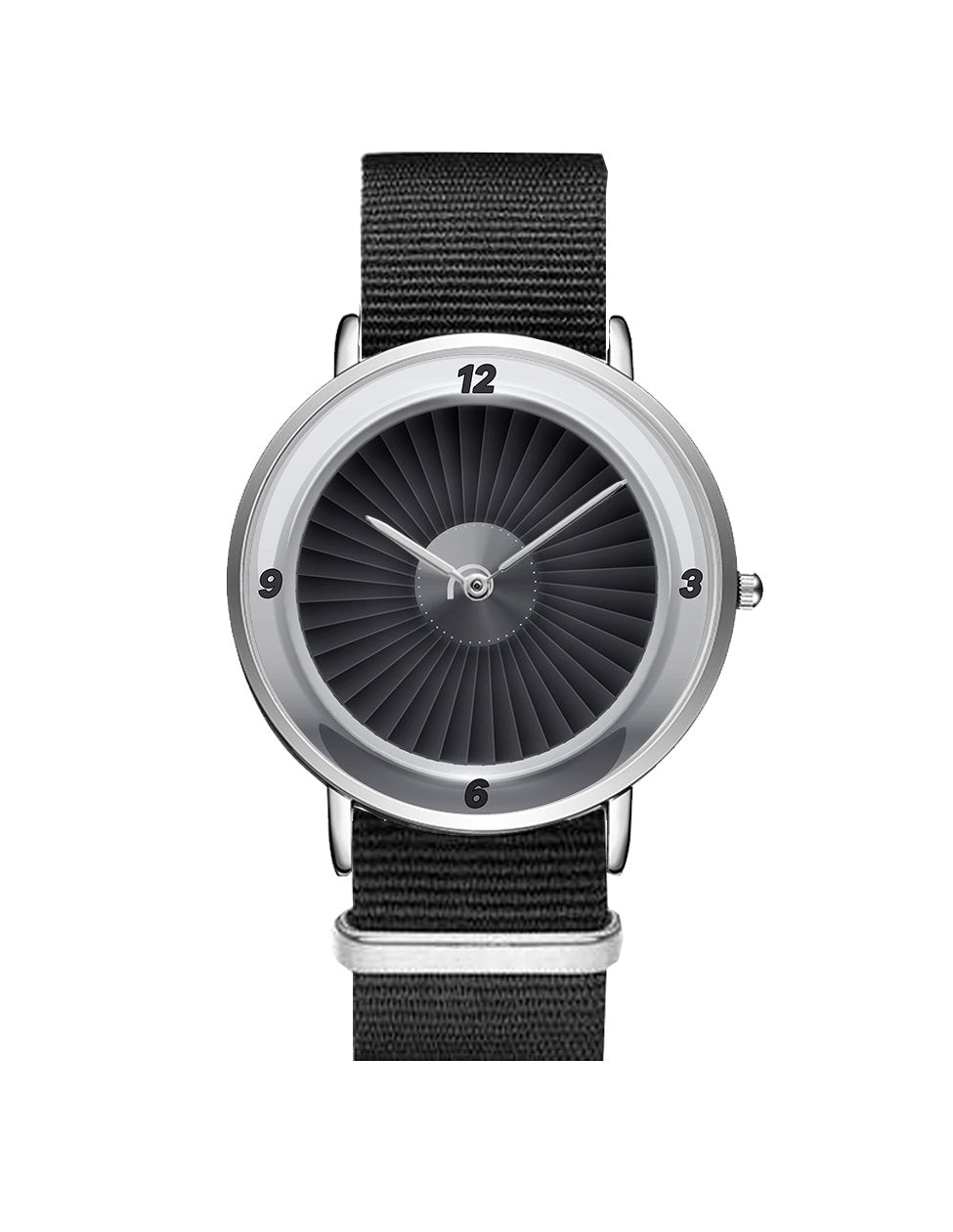 Jet Engine Designed Leather Strap Watches Pilot Eyes Store Silver & Black Nylon Strap 