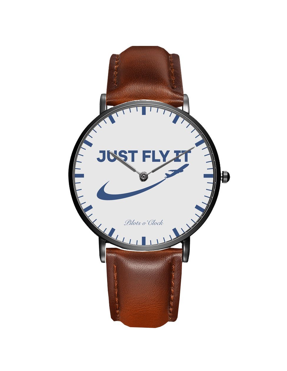 Just Fly It 2 Leather Strap Watches Pilot Eyes Store Black & Brown Leather Strap 