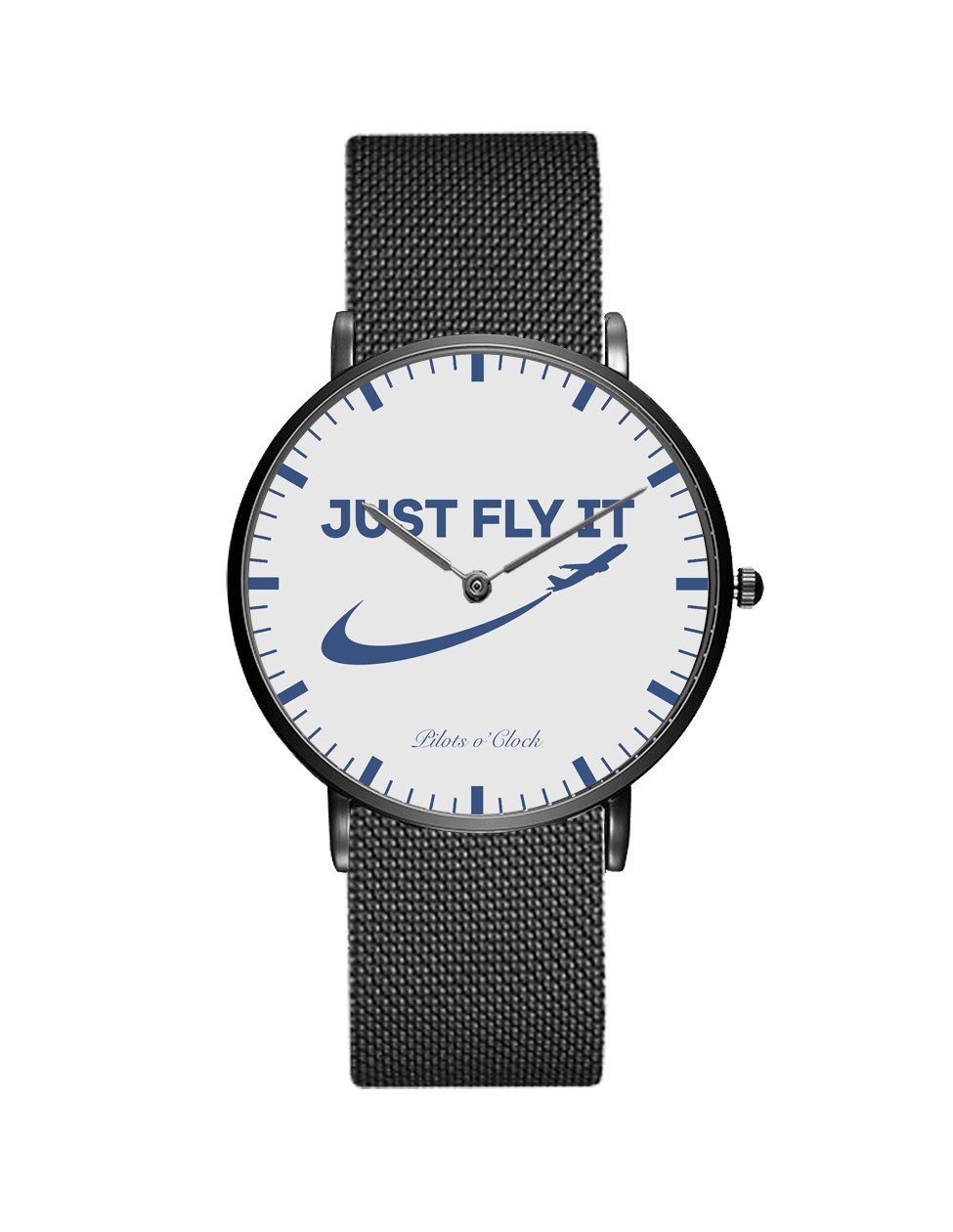 Just Fly It 2 Stainless Steel Strap Watches Pilot Eyes Store Black & Stainless Steel Strap 