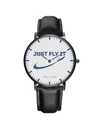 Thumbnail for Just Fly It 2 Leather Strap Watches Pilot Eyes Store Black & Black Leather Strap 
