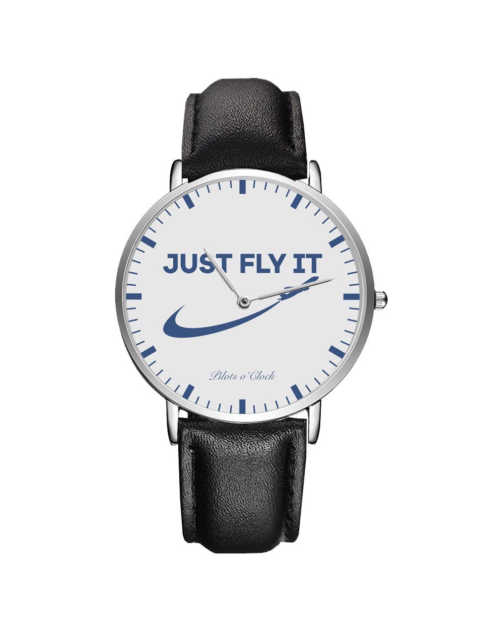 Just Fly It 2 Leather Strap Watches Pilot Eyes Store Silver & Black Leather Strap 