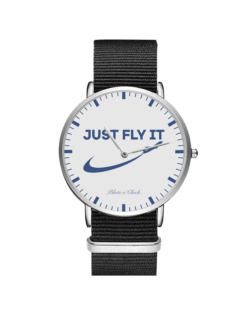 Just Fly It 2 Leather Strap Watches Pilot Eyes Store Silver & Black Nylon Strap 