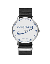 Thumbnail for Just Fly It 2 Leather Strap Watches Pilot Eyes Store Silver & Black Nylon Strap 