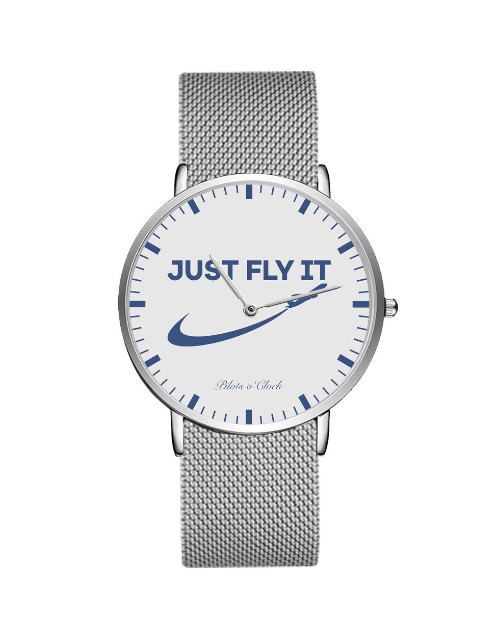 Just Fly It 2 Stainless Steel Strap Watches Pilot Eyes Store Silver & Silver Stainless Steel Strap 