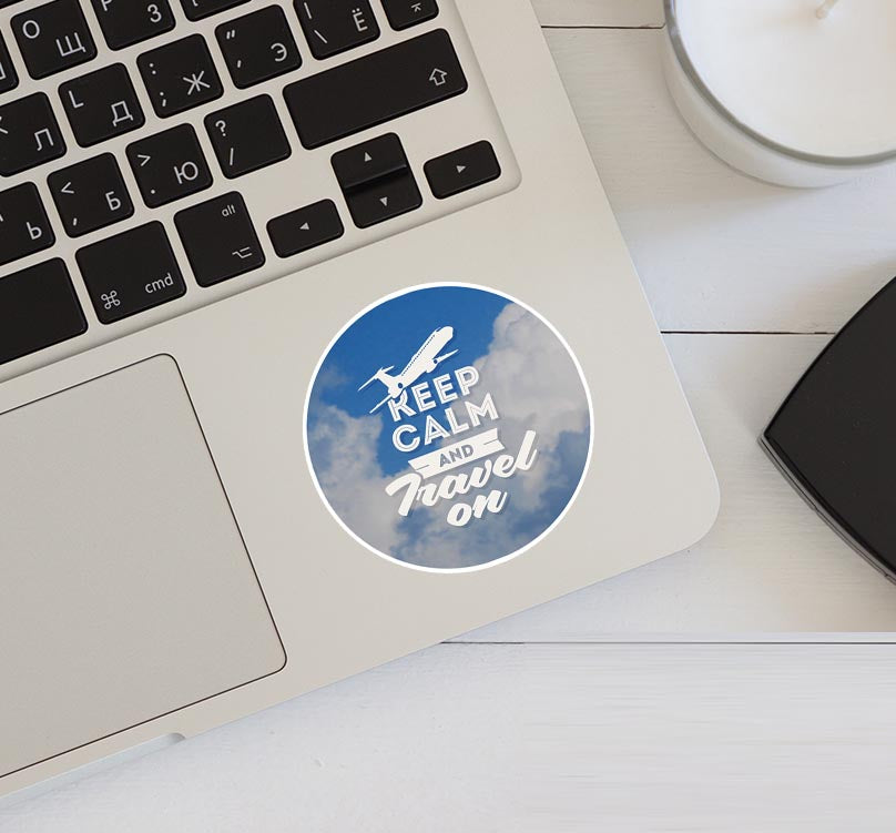 Keep Calm and Travel On Designed Stickers