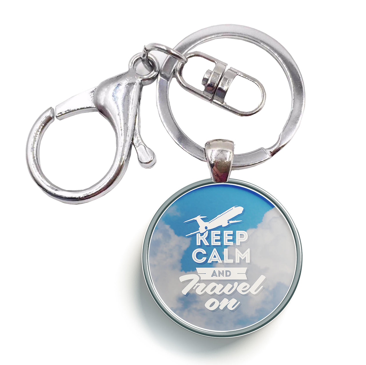 Keep Calm and Travel On Designed Circle Key Chains