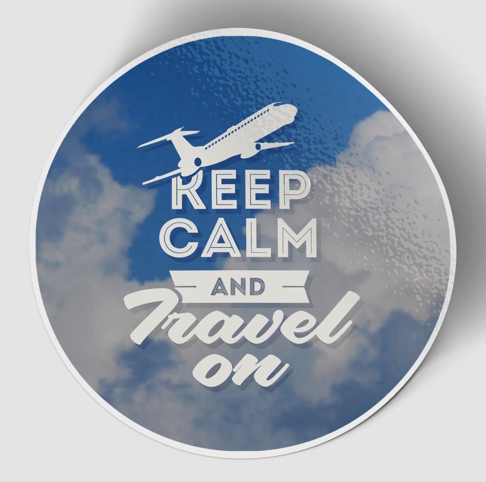 Keep Calm and Travel On Designed Stickers