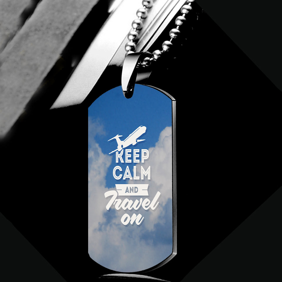 Keep Calm and Travel On Designed Metal Necklaces