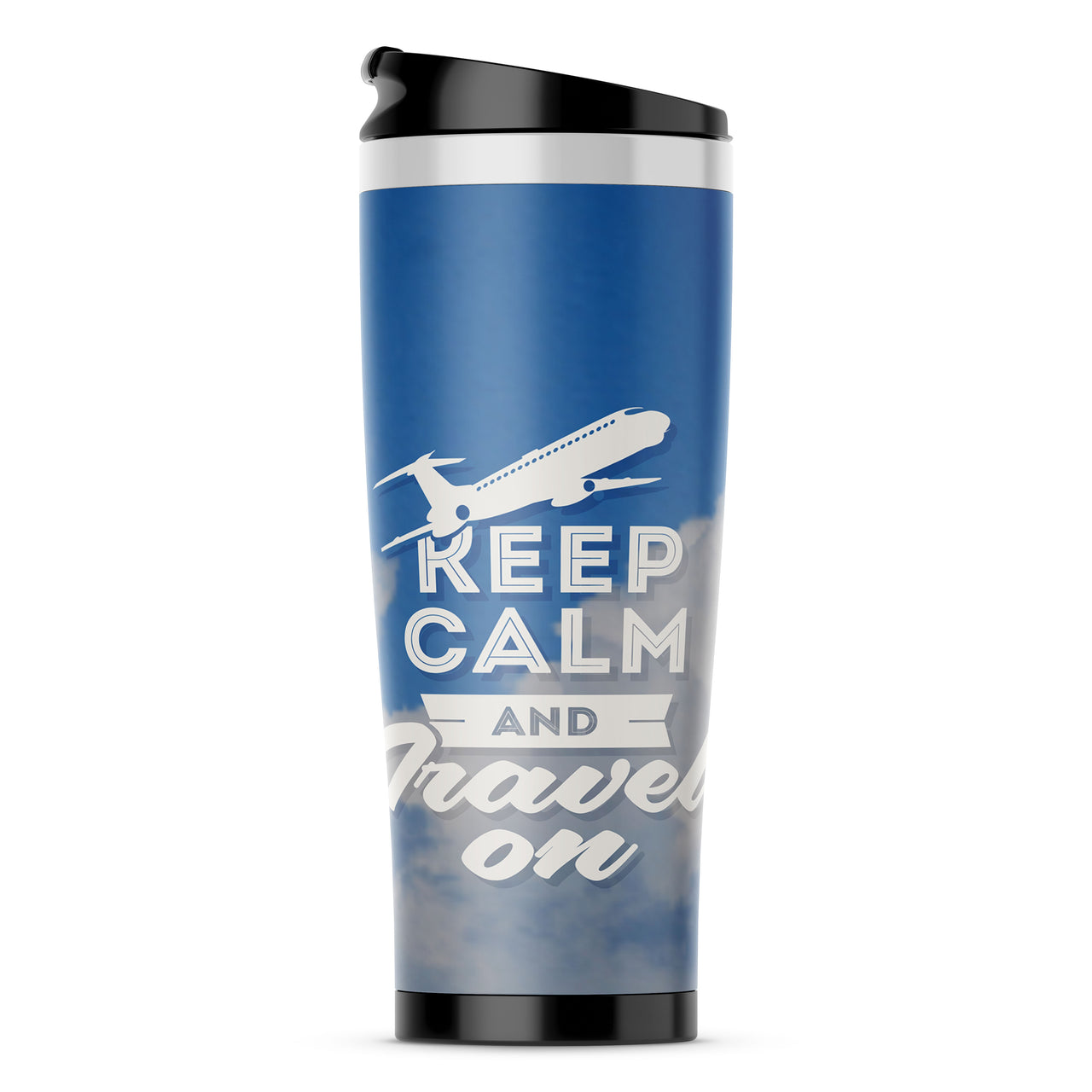Keep Calm and Travel On Designed Travel Mugs