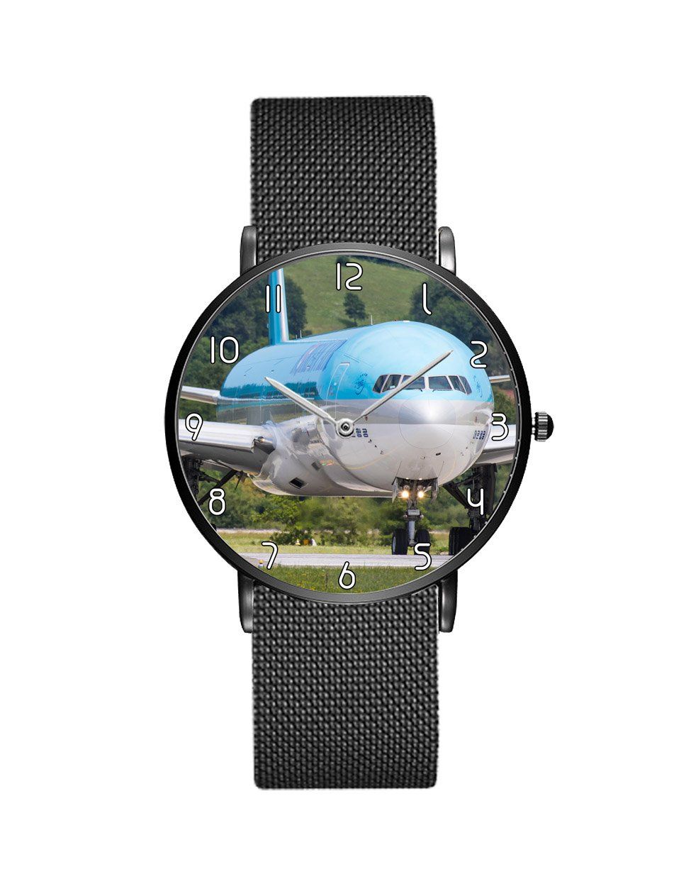 Face to Face with Korean Airways Boeing 777 Stainless Steel Strap Watches Aviation Shop Black & Stainless Steel Strap 