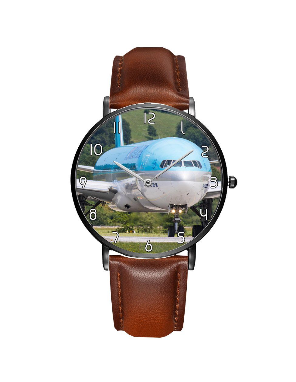 Face to Face with Korean Airways Boeing 777 Leather Strap Watches Aviation Shop Black & Brown Leather Strap 