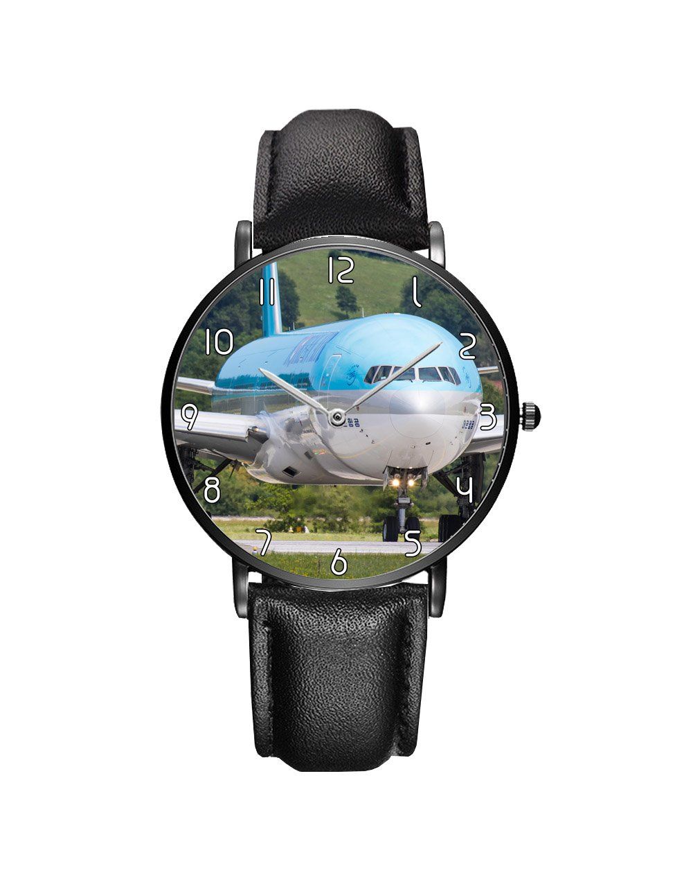 Face to Face with Korean Airways Boeing 777 Leather Strap Watches Aviation Shop Black & Black Leather Strap 